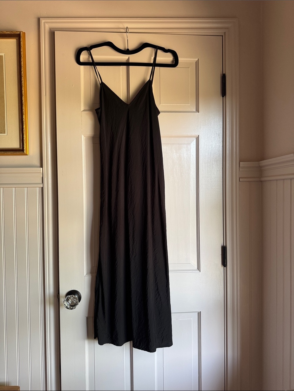 GAP Black Slip Midi Dress with Spaghetti Straps